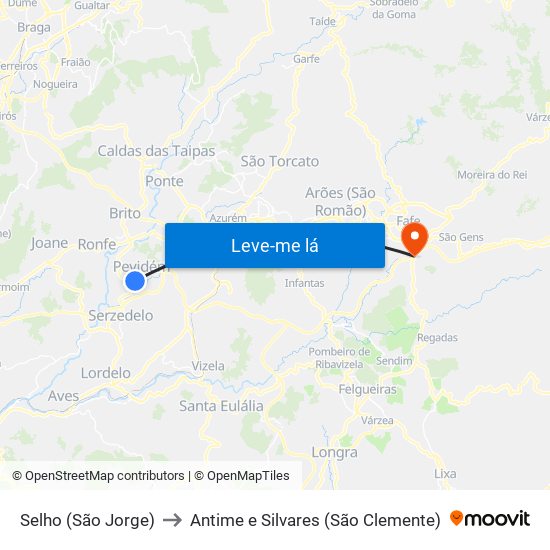 Selho (São Jorge) to Antime e Silvares (São Clemente) map