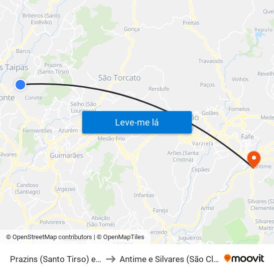 Prazins (Santo Tirso) e Corvite to Antime e Silvares (São Clemente) map