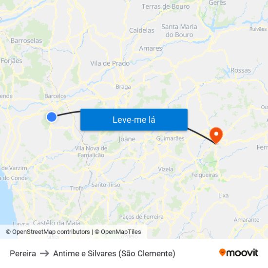 Pereira to Antime e Silvares (São Clemente) map