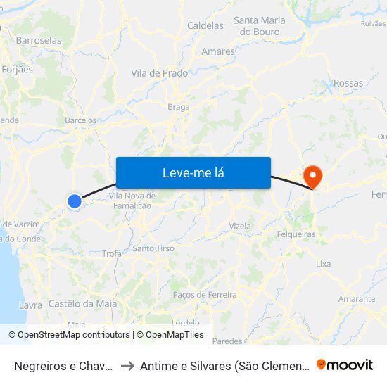 Negreiros e Chavão to Antime e Silvares (São Clemente) map