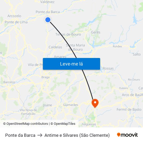 Ponte da Barca to Antime e Silvares (São Clemente) map