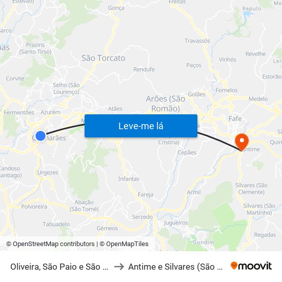 Oliveira, São Paio e São Sebastião to Antime e Silvares (São Clemente) map