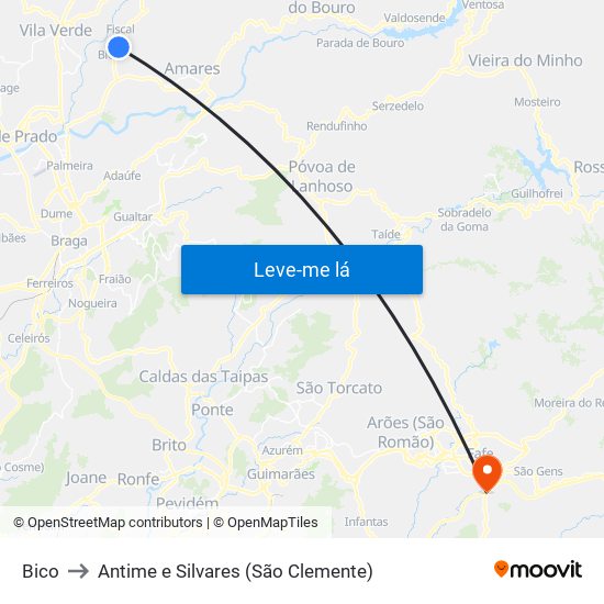 Bico to Antime e Silvares (São Clemente) map