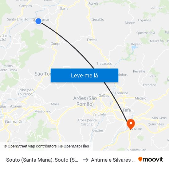 Souto (Santa Maria), Souto (São Salvador) e Gondomar to Antime e Silvares (São Clemente) map