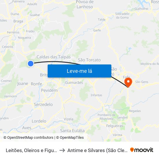 Leitões, Oleiros e Figueiredo to Antime e Silvares (São Clemente) map