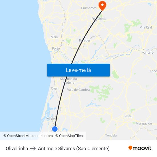 Oliveirinha to Antime e Silvares (São Clemente) map