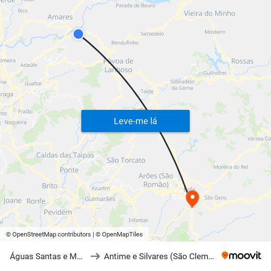 Águas Santas e Moure to Antime e Silvares (São Clemente) map