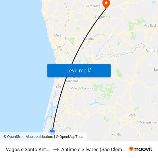 Vagos e Santo António to Antime e Silvares (São Clemente) map