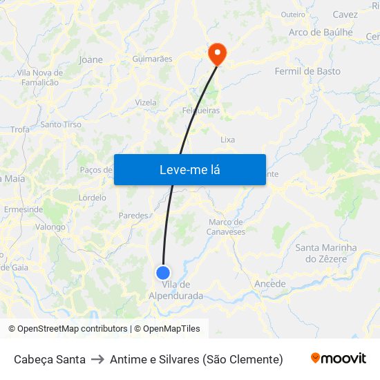 Cabeça Santa to Antime e Silvares (São Clemente) map