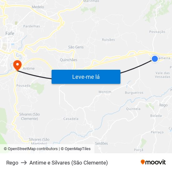 Rego to Antime e Silvares (São Clemente) map