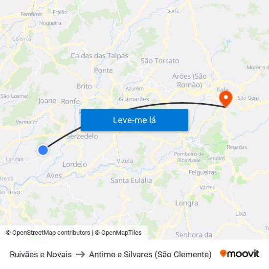 Ruivães e Novais to Antime e Silvares (São Clemente) map