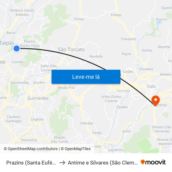 Prazins (Santa Eufémia) to Antime e Silvares (São Clemente) map