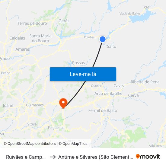 Ruivães e Campos to Antime e Silvares (São Clemente) map