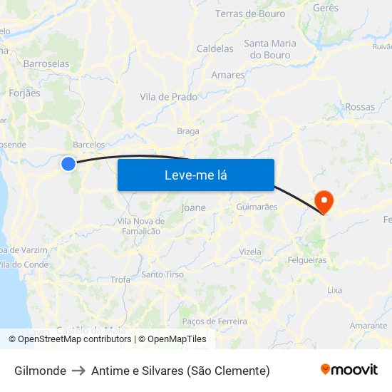 Gilmonde to Antime e Silvares (São Clemente) map