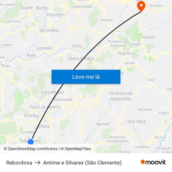 Rebordosa to Antime e Silvares (São Clemente) map