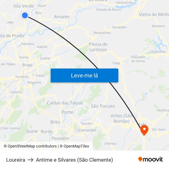 Loureira to Antime e Silvares (São Clemente) map