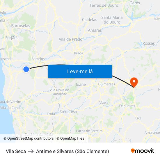 Vila Seca to Antime e Silvares (São Clemente) map