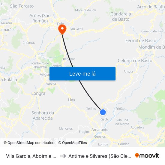 Vila Garcia, Aboim e Chapa to Antime e Silvares (São Clemente) map