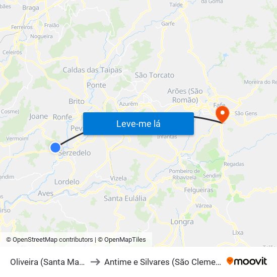 Oliveira (Santa Maria) to Antime e Silvares (São Clemente) map