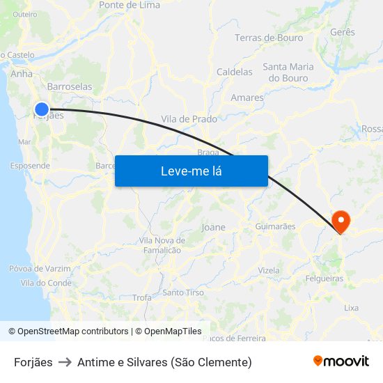 Forjães to Antime e Silvares (São Clemente) map