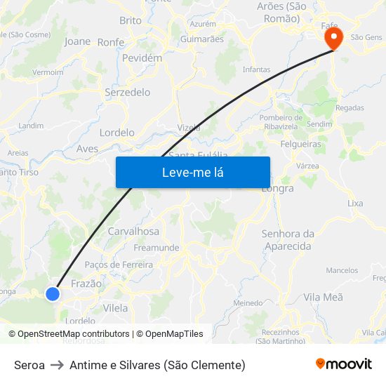 Seroa to Antime e Silvares (São Clemente) map