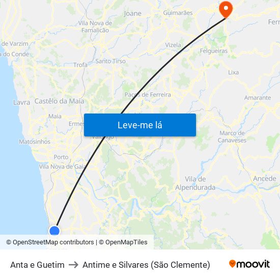 Anta e Guetim to Antime e Silvares (São Clemente) map