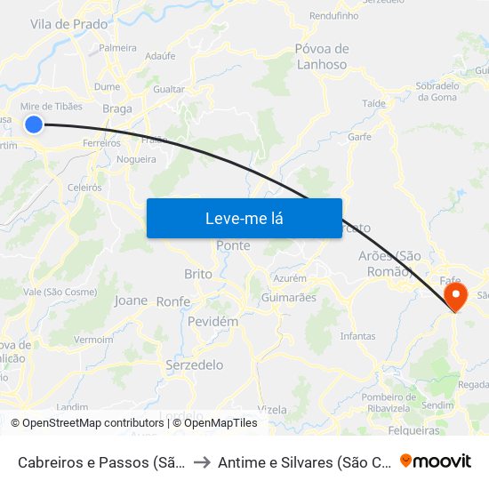 Cabreiros e Passos (São Julião) to Antime e Silvares (São Clemente) map