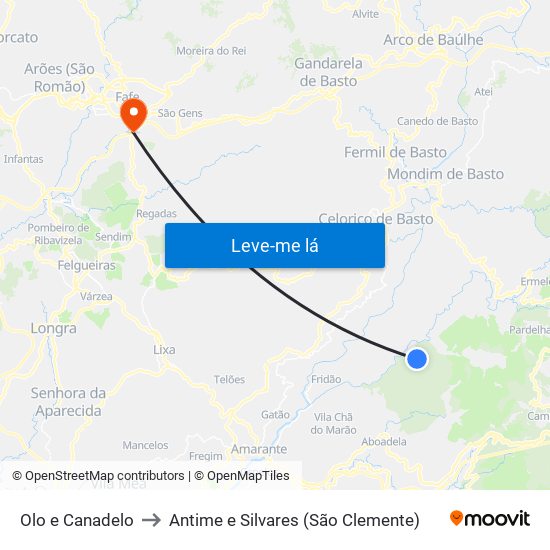 Olo e Canadelo to Antime e Silvares (São Clemente) map
