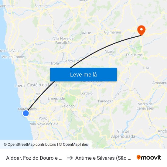 Aldoar, Foz do Douro e Nevogilde to Antime e Silvares (São Clemente) map