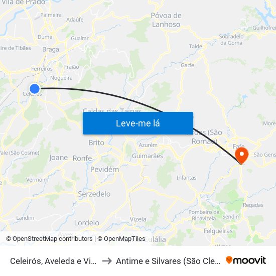 Celeirós, Aveleda e Vimieiro to Antime e Silvares (São Clemente) map