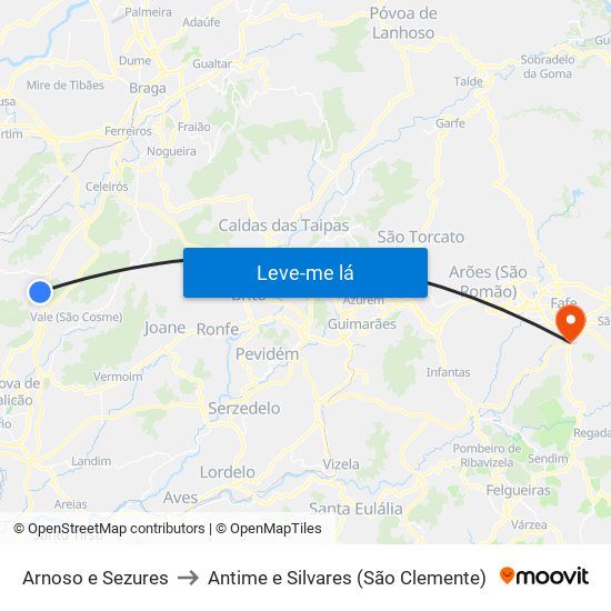 Arnoso e Sezures to Antime e Silvares (São Clemente) map