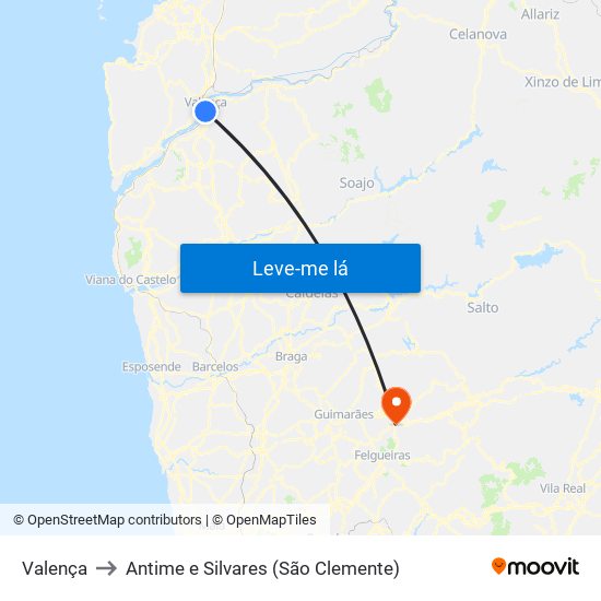 Valença to Antime e Silvares (São Clemente) map