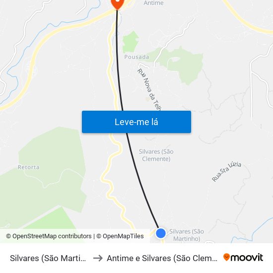 Silvares (São Martinho) to Antime e Silvares (São Clemente) map