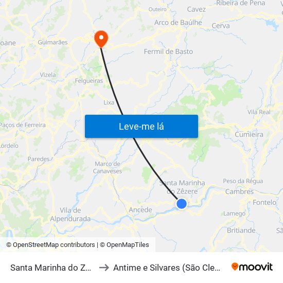 Santa Marinha do Zêzere to Antime e Silvares (São Clemente) map