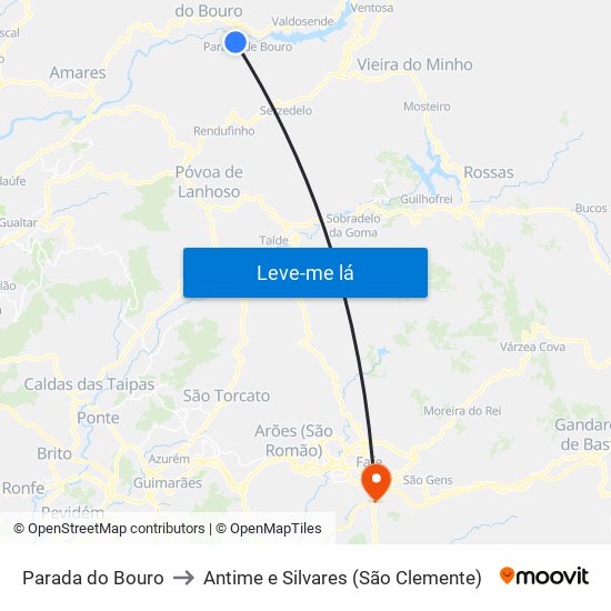 Parada do Bouro to Antime e Silvares (São Clemente) map