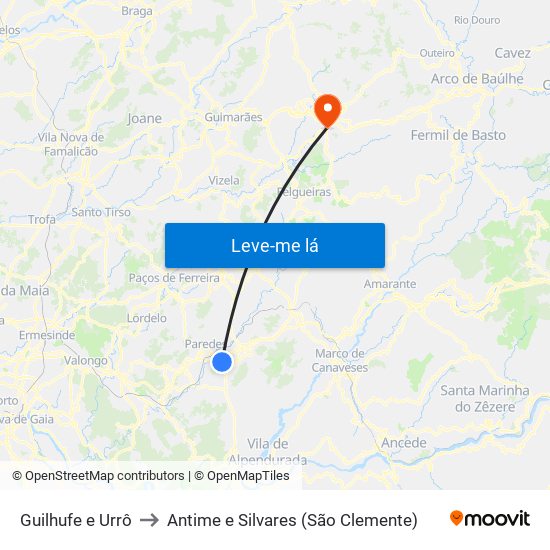 Guilhufe e Urrô to Antime e Silvares (São Clemente) map