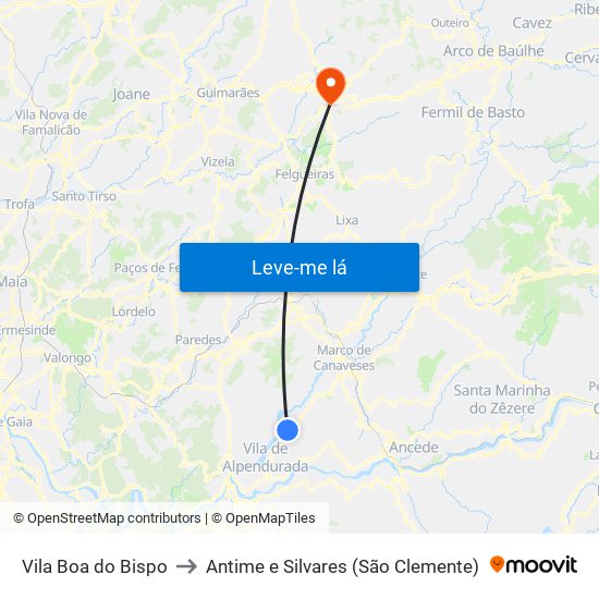 Vila Boa do Bispo to Antime e Silvares (São Clemente) map