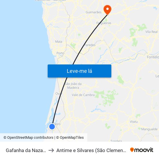 Gafanha da Nazaré to Antime e Silvares (São Clemente) map