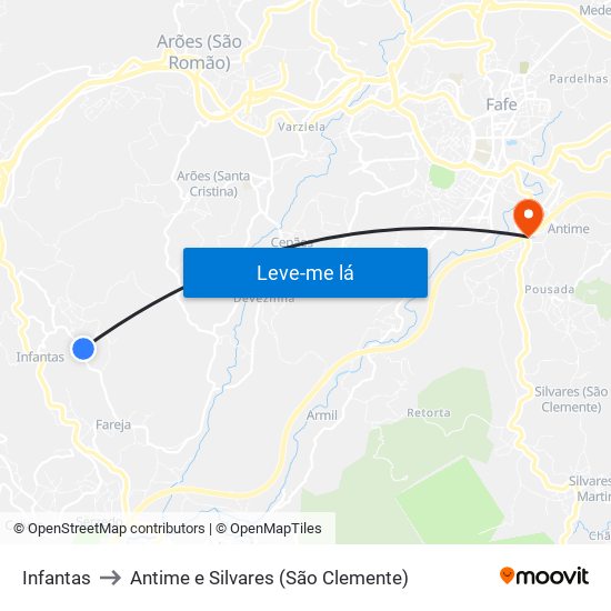 Infantas to Antime e Silvares (São Clemente) map