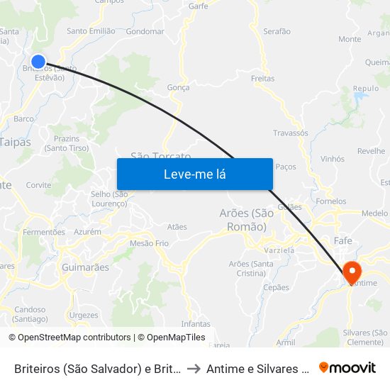 Briteiros (São Salvador) e Briteiros (Santa Leocádia) to Antime e Silvares (São Clemente) map