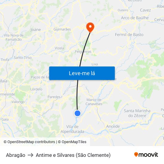 Abragão to Antime e Silvares (São Clemente) map