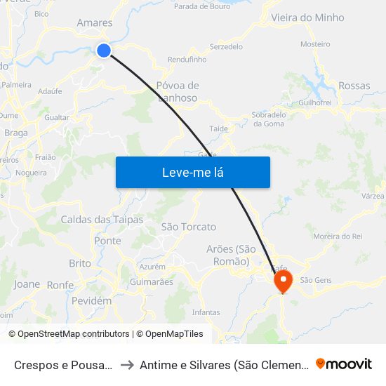 Crespos e Pousada to Antime e Silvares (São Clemente) map