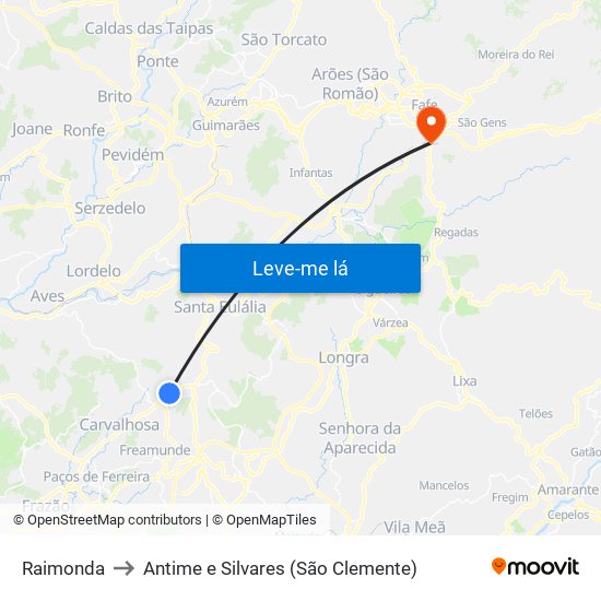 Raimonda to Antime e Silvares (São Clemente) map