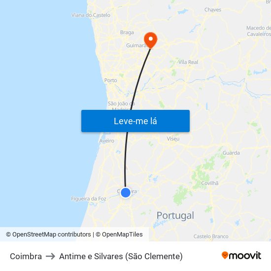 Coimbra to Antime e Silvares (São Clemente) map