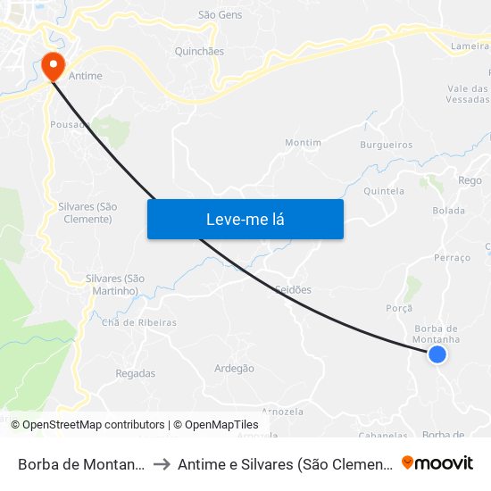 Borba de Montanha to Antime e Silvares (São Clemente) map