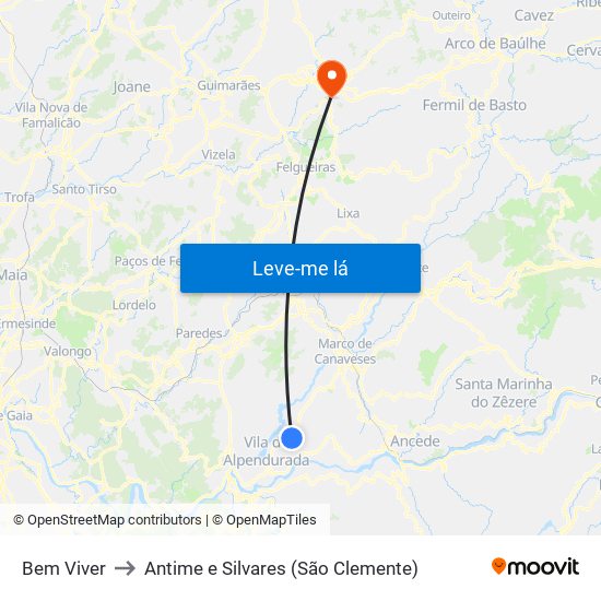 Bem Viver to Antime e Silvares (São Clemente) map