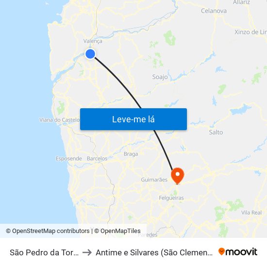 São Pedro da Torre to Antime e Silvares (São Clemente) map
