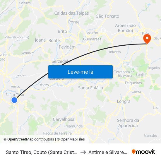 Santo Tirso, Couto (Santa Cristina e São Miguel) e Burgães to Antime e Silvares (São Clemente) map