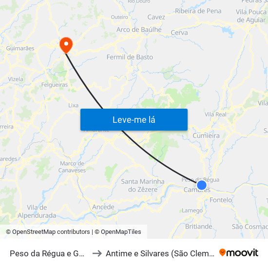 Peso da Régua e Godim to Antime e Silvares (São Clemente) map