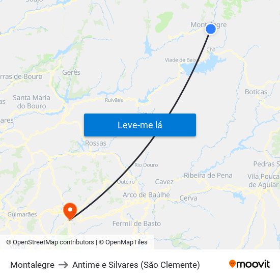 Montalegre to Antime e Silvares (São Clemente) map